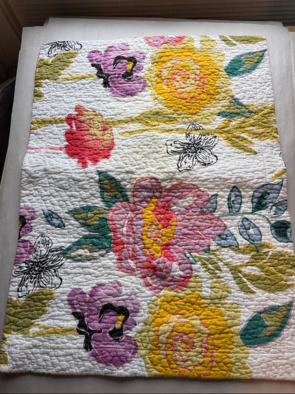 Floral quilted pillow sham standard 100% cotton multi color vibrant cottagecore
